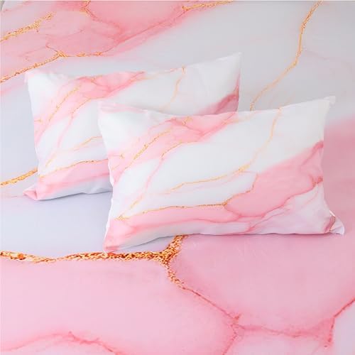 FUYEUN Pink Marble Sheets Set Twin Size Kids Girls Bedroom Bedding