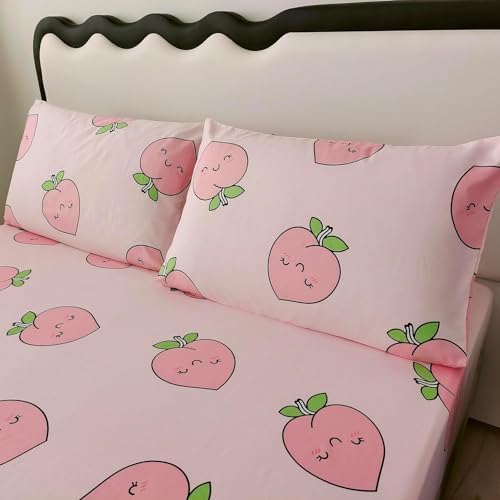 SDY 3PCS Pink Peach Print Sheet Set Twin Size