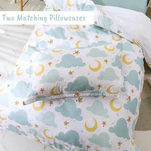 Kids Duvet Cover Set Twin with Cloud and Moon Pattern 1
