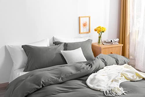 NTBAY Twin Duvet Cover Set with Pillow Shams Dark Grey Brushed Microfiber