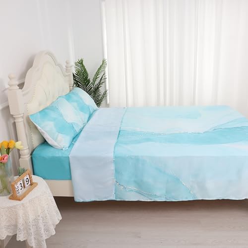 EDGZKO Blue Marble Queen Sheet Set 4PC