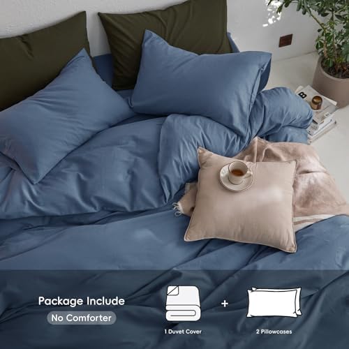 MooMee King Duvet Cover Set - 100 Washed Cotton Twill 3 Pieces Blue