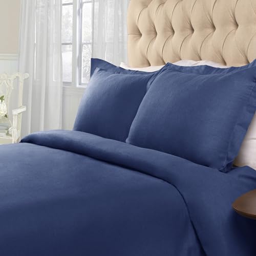 Superior Flannel Duvet Cover Set with Pillow Shams Twin Navy Blue