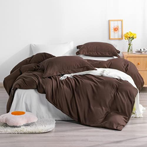 NTBAY Twin Duvet Cover Set with Pillow Shams Dark Brown
