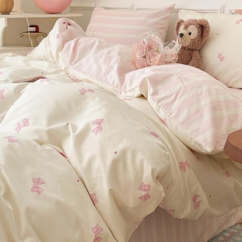Bildenly King Size Pink Bow Duvet Cover Set