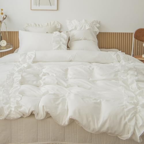 White Duvet Cover Set with Zipper and Pillowcase