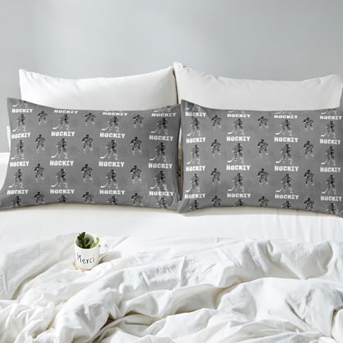 Homewish Hockey Kids Duvet Cover Set - Twin Size Grey