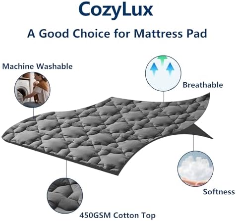 CozyLux Deep Pocket Mattress Pad - 21 Non Slip Cotton Cooling Topper