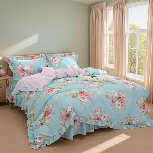 FADFAY Farmhouse Shabby Pink Floral Bedding Set 4-Piece California King
