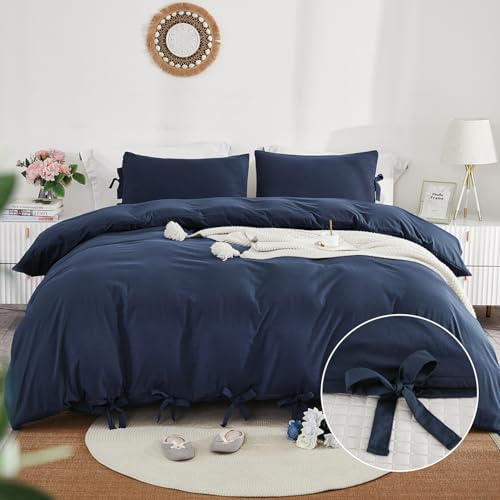 Grayish Navy Duvet Cover Set King Size 3 Pieces