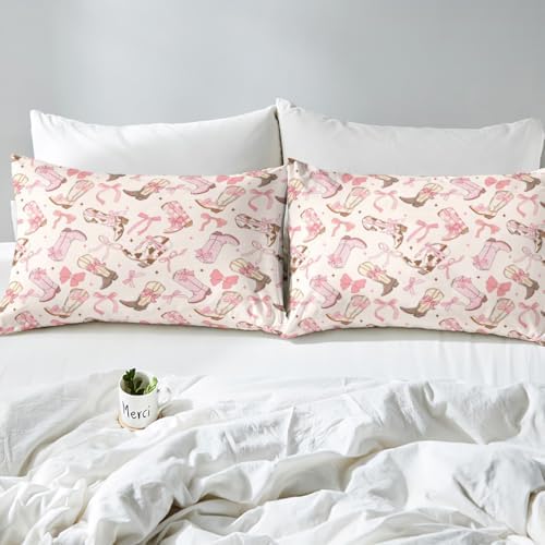 Feelyou Pink Bow Fitted Sheet Set Twin Size Kids Bedding