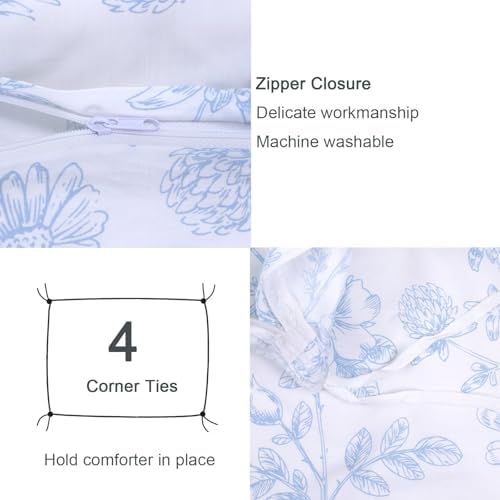 YINFUNG Blue Floral Duvet Cover Set King