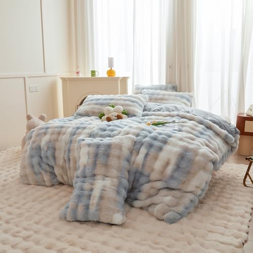 Chovy Kids Girls Blue White Bread Grid Comforter Cover Set