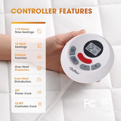 Valthie Heated Mattress Pad Twin Size 39x75 White