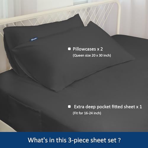 Moonsea Deep Pocket Twin Sheets Set for Kids Air Mattress Black 3Pc