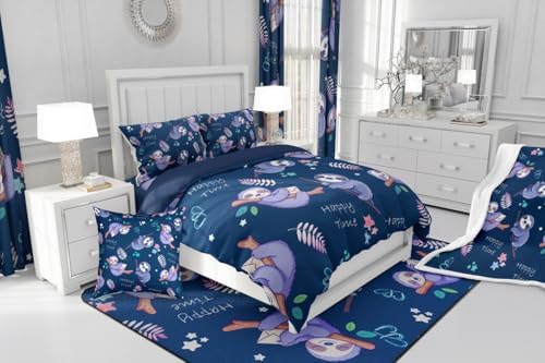 Feelyou Kids Cartoon Cute Floral Sloth Duvet Cover Set