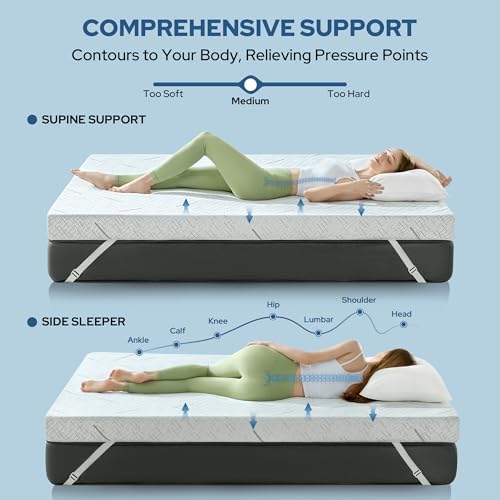 BEDLORE 3 Inch Gel Memory Foam Mattress Topper with Straps 1