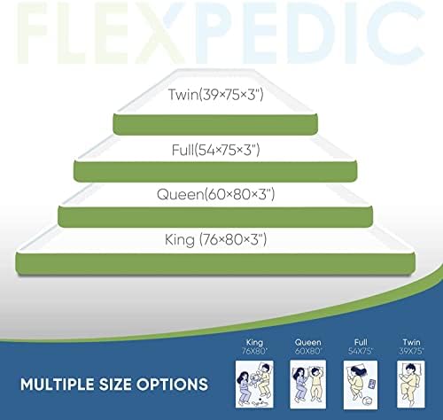 FLEXPEDIC 3 Inch Twin Mattress Topper with Green Tea Bamboo Charcoal