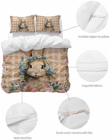 Boanket 3-Piece Plaid Bunny Duvet Cover Set with Zipper