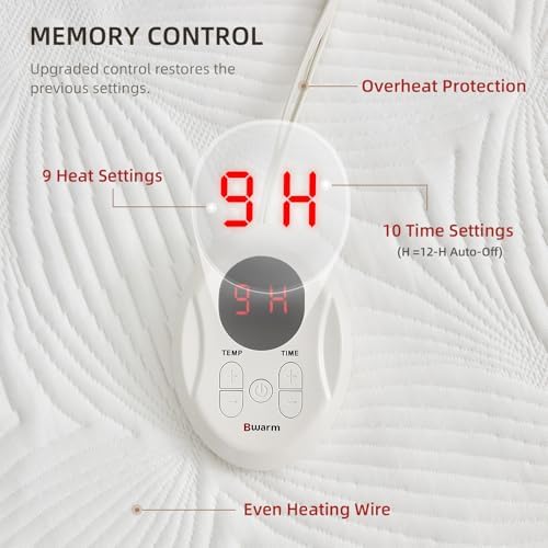 Bwarm Heated Mattress Pad with 9 Heat Settings and 12 Hour Auto Off