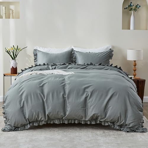 SimpleOpulence Organic Cotton Duvet Cover Set with Ruffles 3Pcs
