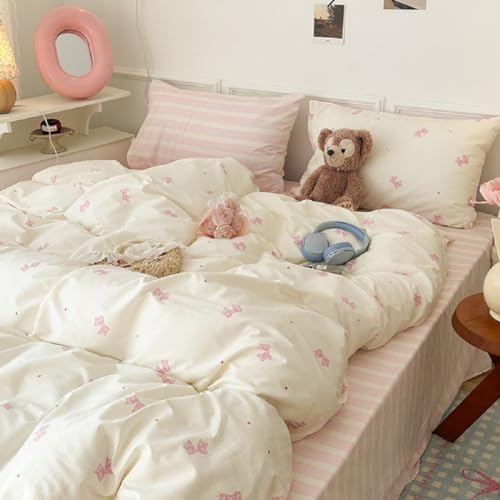 Bildenly King Size Pink Bow Duvet Cover Set