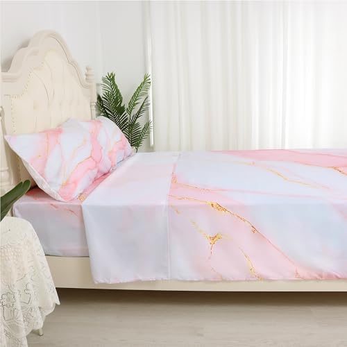 FUYEUN Pink Marble Sheets Set Twin Size Kids Girls Bedroom Bedding