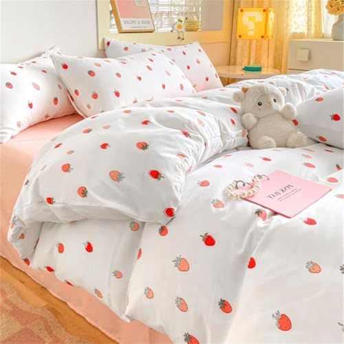 Sedefen Strawberry Duvet Cover Set Queen Size Cute Pink