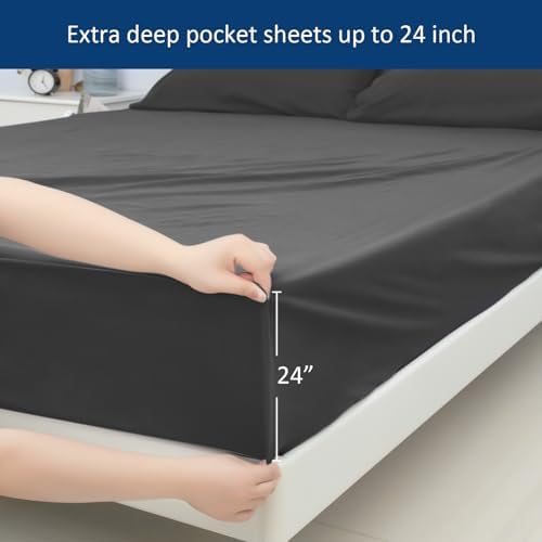 Moonsea Deep Pocket Twin Sheets Set for Kids Air Mattress Black 3Pc