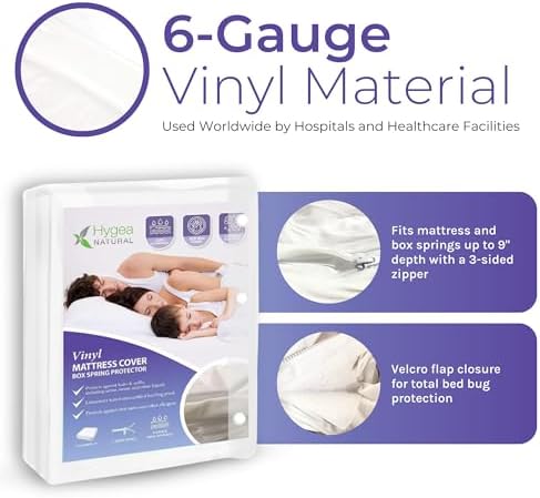 Hygea Natural 6 Gauge Vinyl Mattress Encasement for Bed Wetting Full XL
