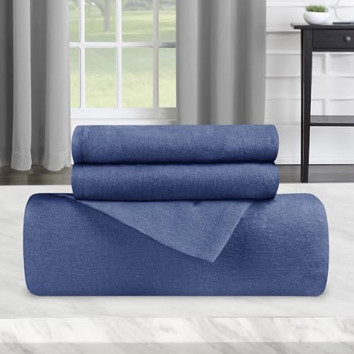Superior Flannel Duvet Cover Set with Pillow Shams Twin Navy Blue