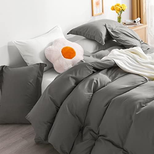 NTBAY Twin Duvet Cover Set with Pillow Shams Dark Grey Brushed Microfiber