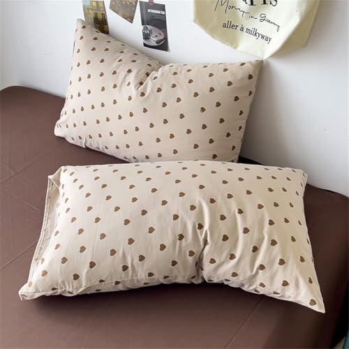 Cute Heart Duvet Cover Set 3Pcs Brown Love Pattern