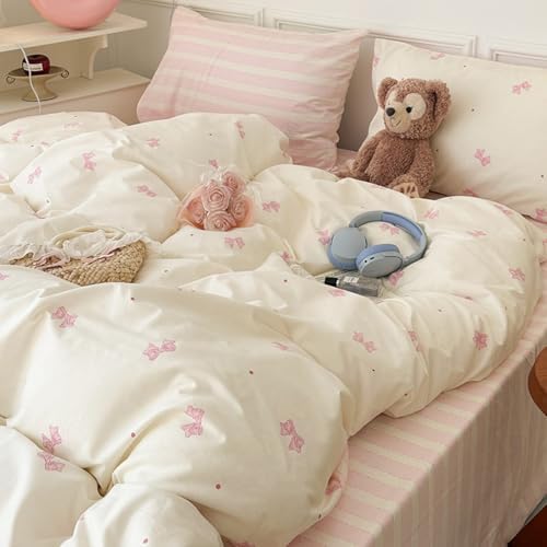 Bildenly King Size Pink Bow Duvet Cover Set