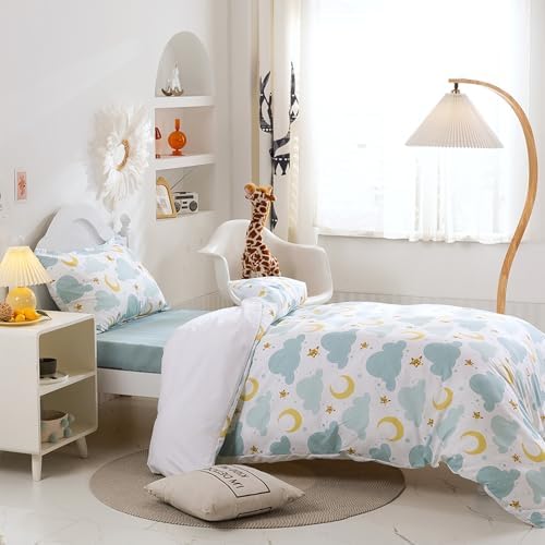 Kids Duvet Cover Set Twin with Cloud and Moon Pattern 1