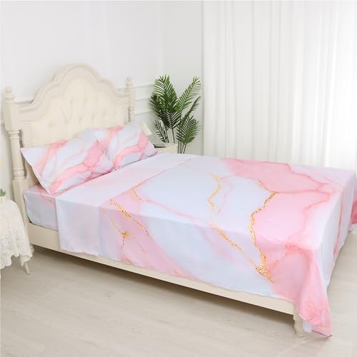 FUYEUN Pink Marble Sheets Set Twin Size Kids Girls Bedroom Bedding