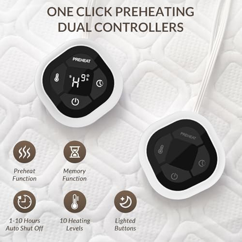 HOMLYNS LuxeHeat Queen Heated Mattress Pad with Dual Control and 10 Heat Levels