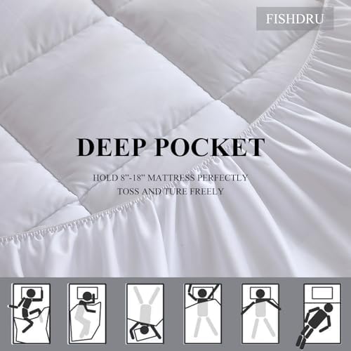 FISHDRU Quilted Fitted Mattress Pad for 16 Inch Deep Mattresses