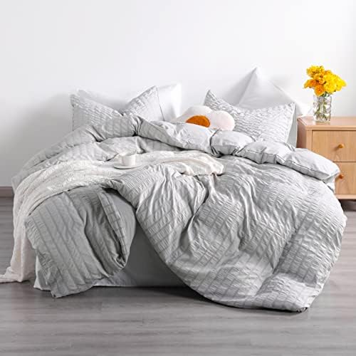 NTBAY Seersucker Duvet Cover Set Twin 2 Piece Light Grey