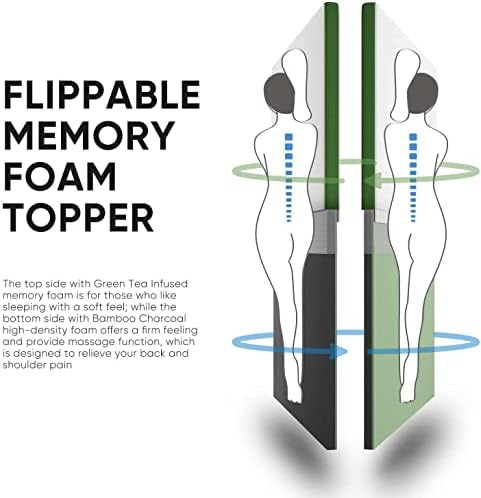 FLEXPEDIC 3 Inch Twin Mattress Topper with Green Tea Bamboo Charcoal