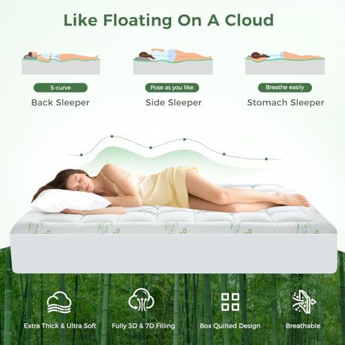 HYLEORY Mattress Topper Full XL Cooling Bamboo-Viscose Pad