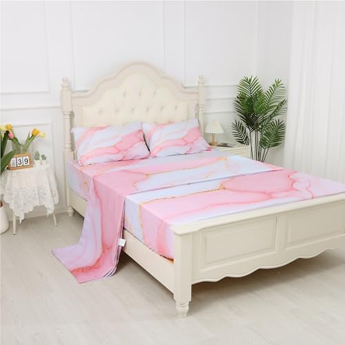 FUYEUN Pink Marble Sheets Set Twin Size Kids Girls Bedroom Bedding