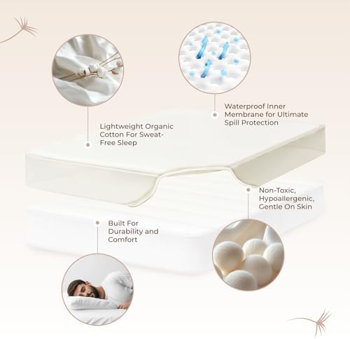 Organic Waterproof Mattress Protector Full Size with Triple Layer Protection
