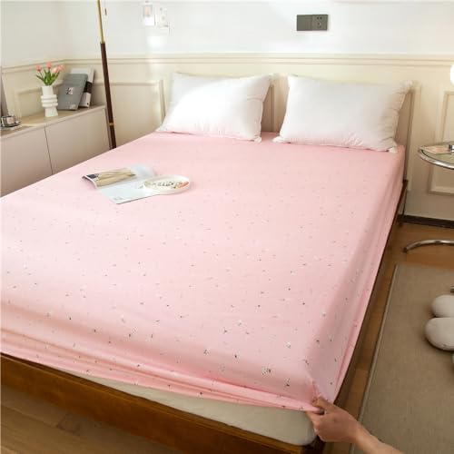 VM VOUGEMARKET Pink Flower Queen Fitted Sheet with Deep Pocket
