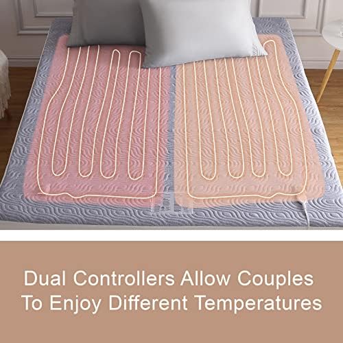 CAROMIO Queen Heated Mattress Pad - 5 Heat Settings 10 Hr Auto Off Grey