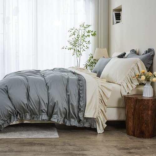 SimpleOpulence Organic Cotton Duvet Cover Set with Ruffles 3Pcs