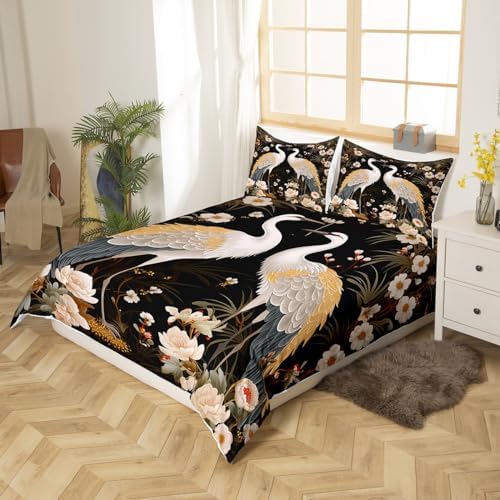 Feelyou Japanese Crane Duvet Cover Set 3Pcs King Size 1