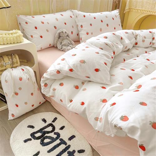 Sedefen Strawberry Duvet Cover Set Queen Size Cute Pink