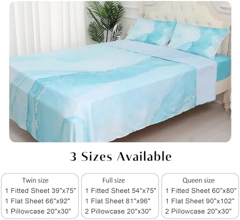 EDGZKO Blue Marble Queen Sheet Set 4PC