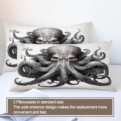 STRELEC Octopus Duvet Cover Set Gray White California King